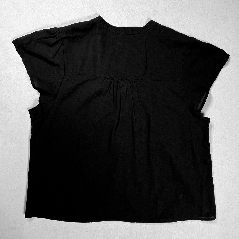 Marine Layer Button Down Top Women XL Black Cap Sleeve V-Neck Casual Blouse - Picture 2 of 8